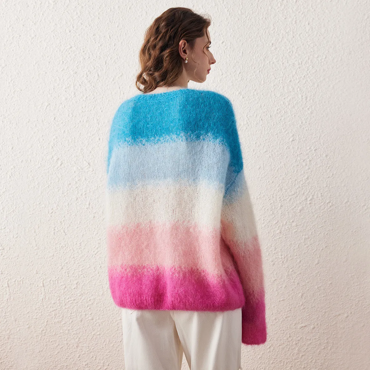 Women's Mohair Gradient Color Block Fluffy Knit Sweater sold by COMOBOCA product image thumbnail 2