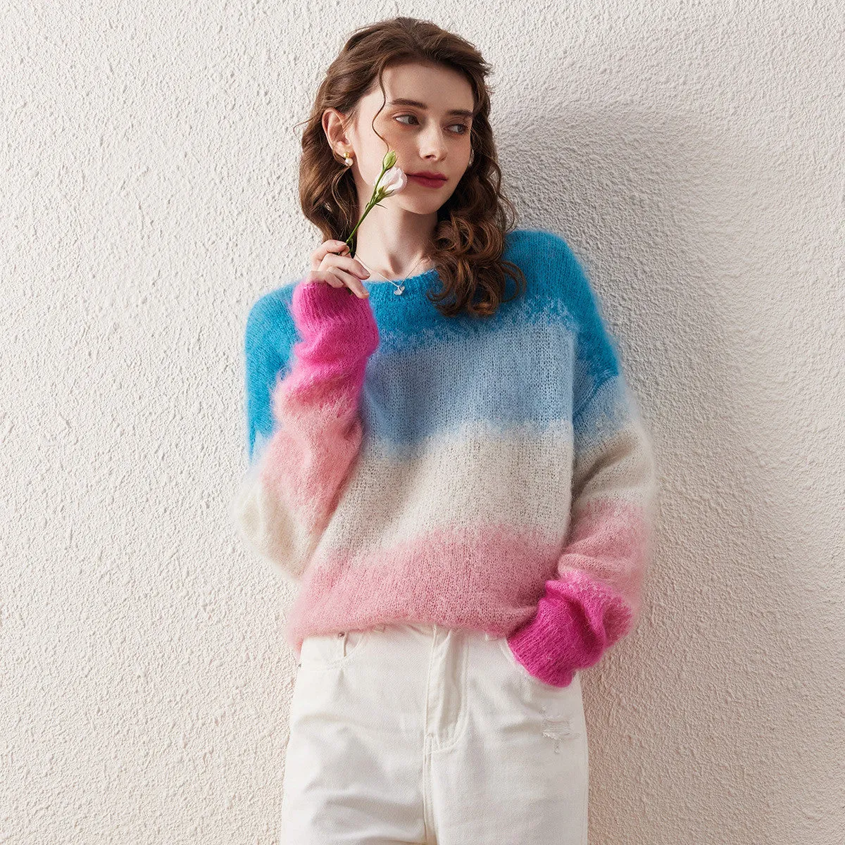 Women's Mohair Gradient Color Block Fluffy Knit Sweater sold by COMOBOCA product image thumbnail 3