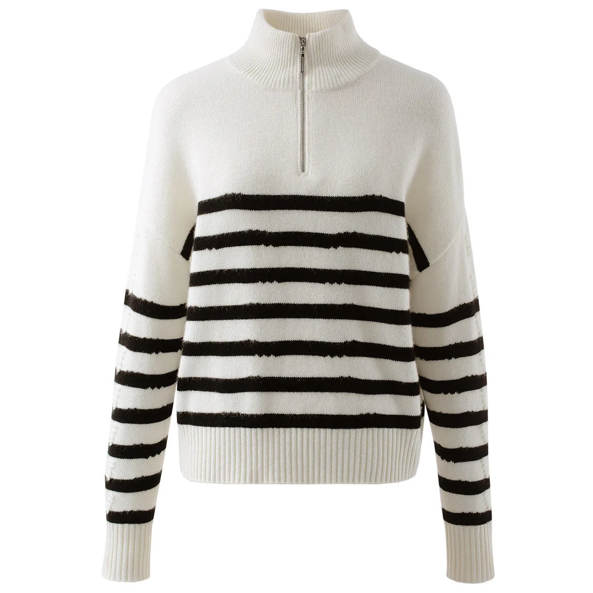 100% Cashmere Women's Striped Half-Zip Knit Sweater sold by COMOBOCA product image thumbnail 4