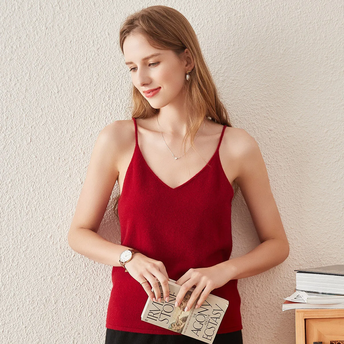 100% Cashmere Women's V-Neck Camisole sold by COMOBOCA product image thumbnail 2