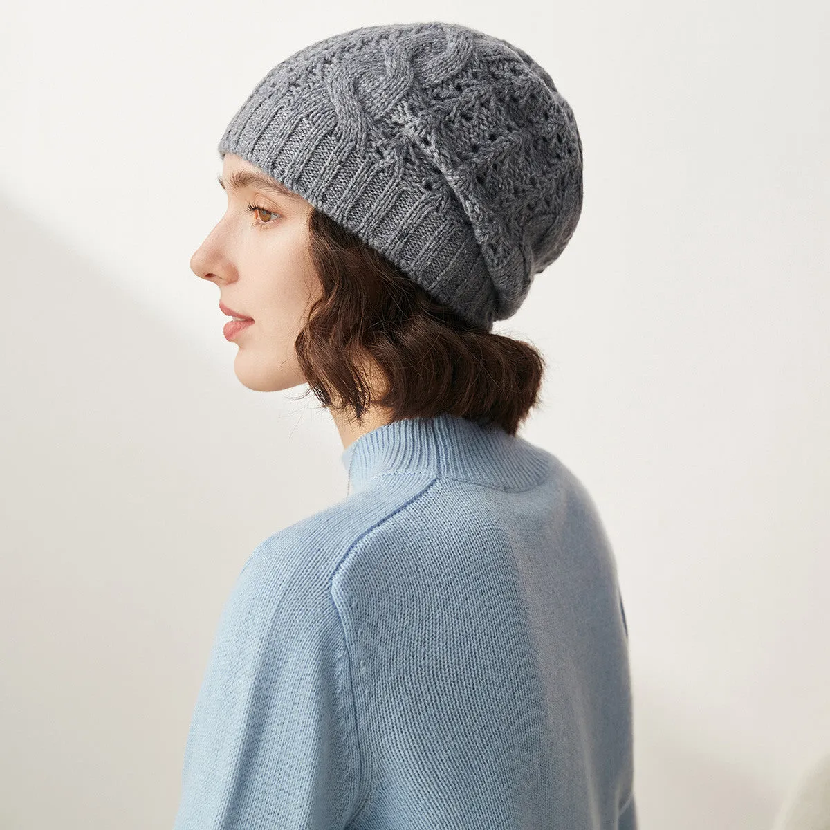 100% Cashmere Classic Cable Knit Beanie sold by COMOBOCA product image thumbnail 5