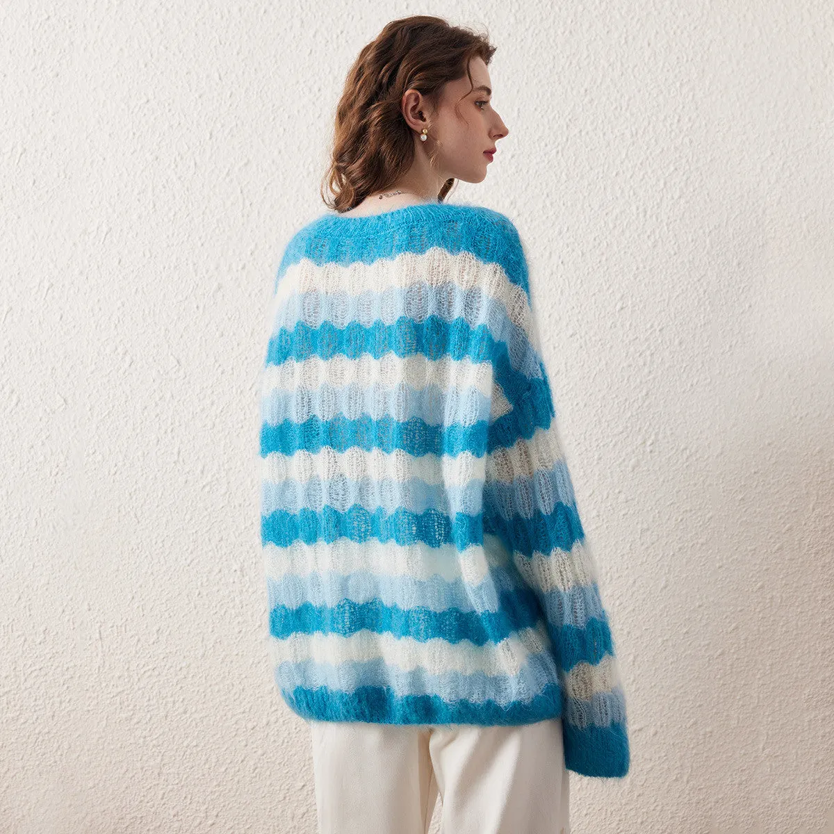 Cozy Blue Mohair Striped Fluffy Sweater sold by COMOBOCA product image thumbnail 3