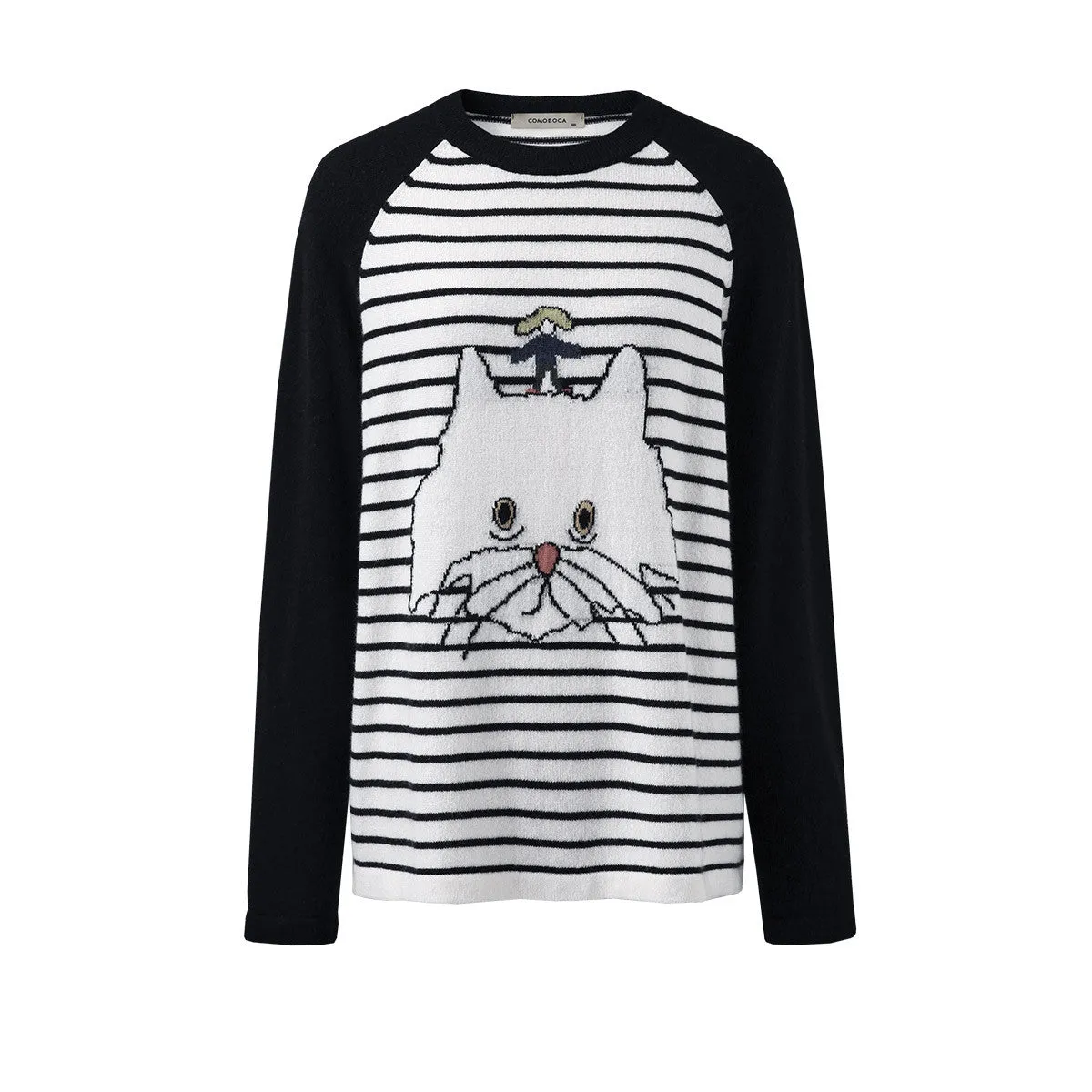 100% Cashmere Cute Cat Striped Sweater sold by COMOBOCA product image thumbnail 4