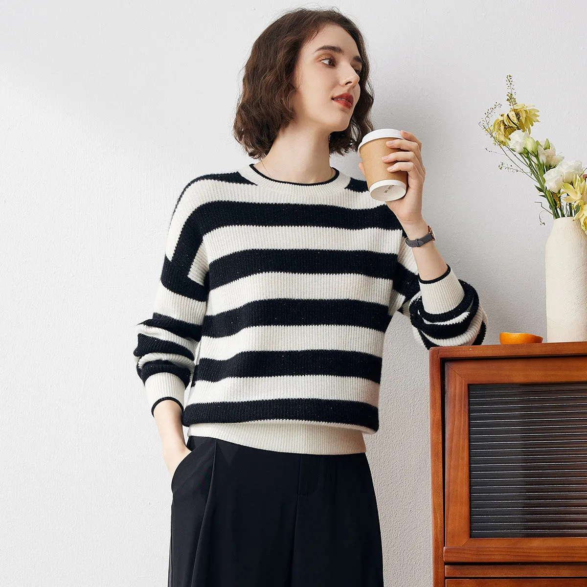 100% Cashmere Classic Womens Striped Sweater sold by COMOBOCA product image thumbnail 2