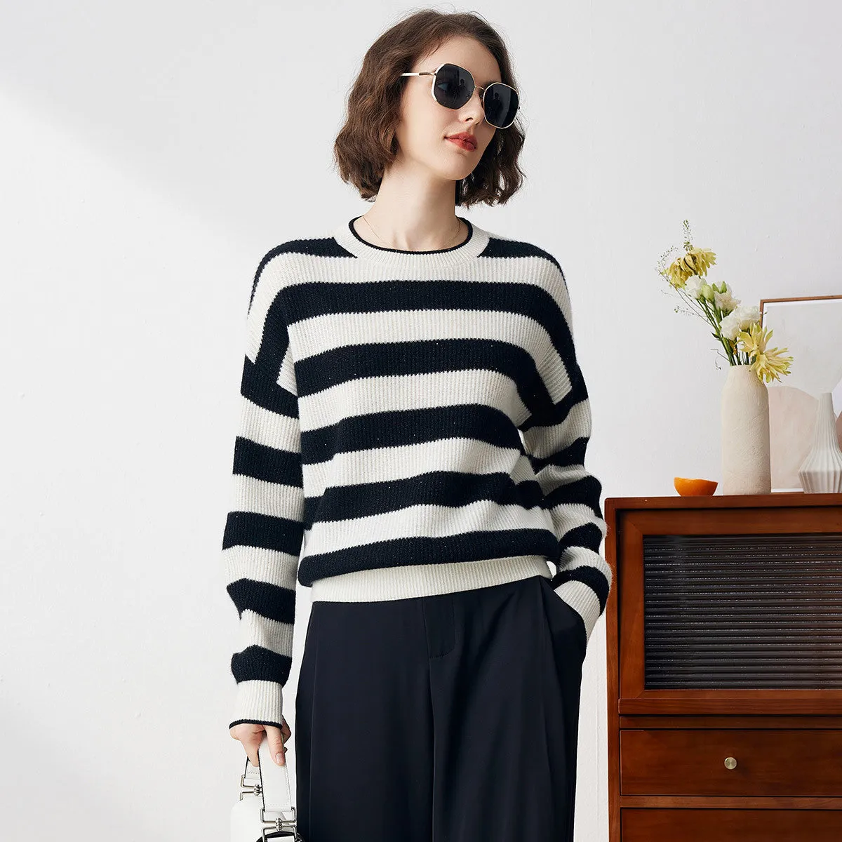 100% Cashmere Classic Womens Striped Sweater sold by COMOBOCA product image thumbnail 4