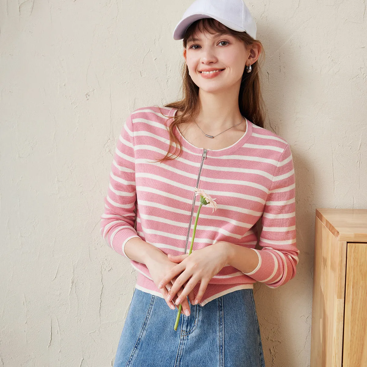 100% Wool Casual Striped Zip-Up Cardigan sold by COMOBOCA product image thumbnail 3