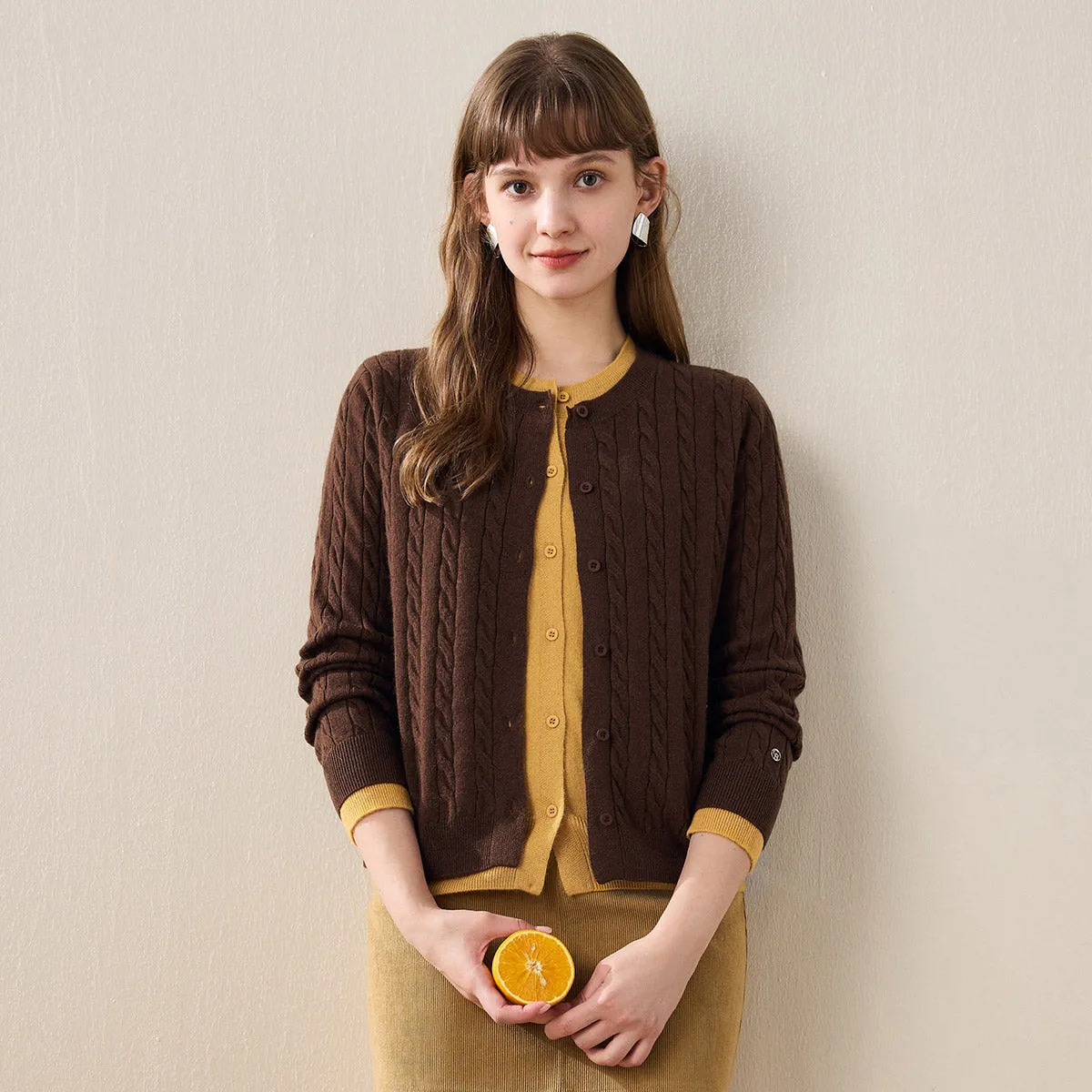 100% Wool Cable Knit Cardigan with Contrast Trim sold by COMOBOCA