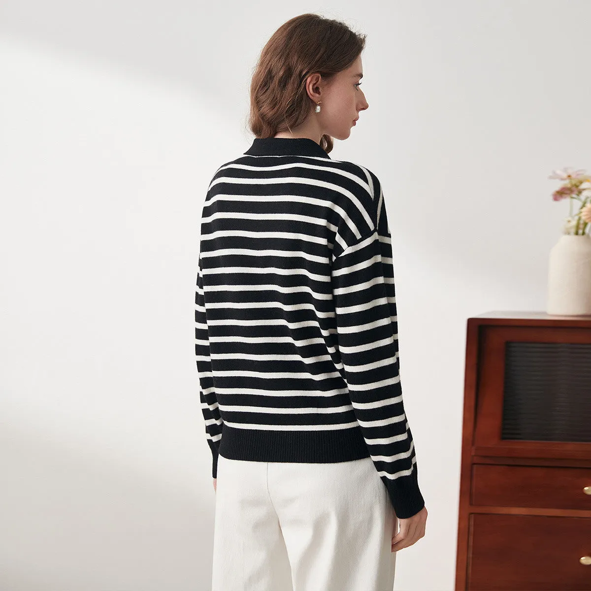 100% Wool Classic Striped Polo Sweater sold by COMOBOCA product image thumbnail 3