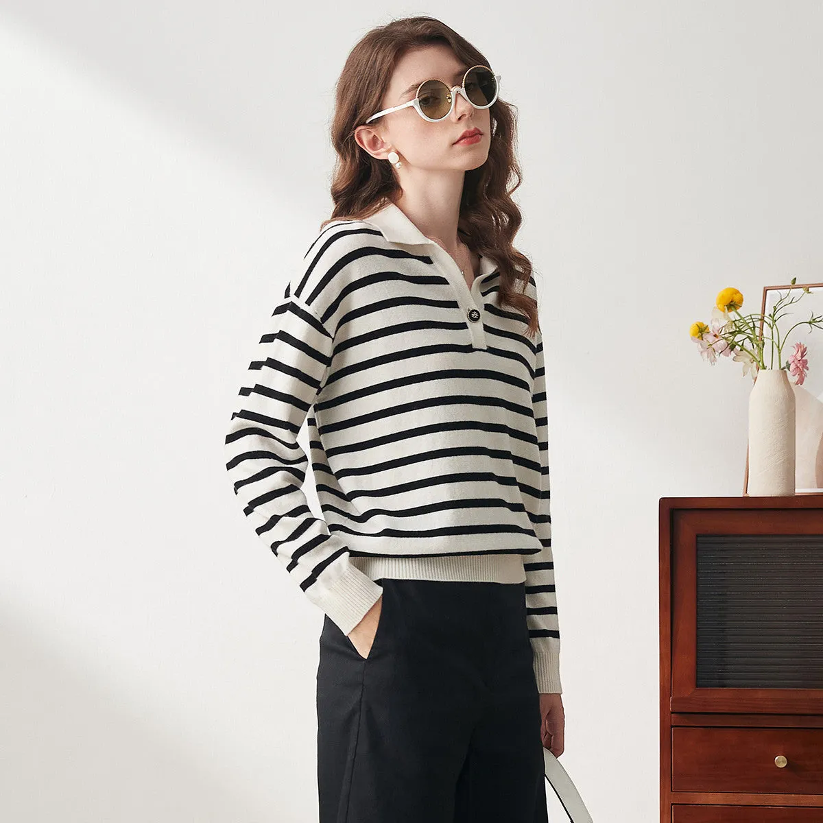 100% Wool Classic Striped Polo Sweater sold by COMOBOCA product image thumbnail 4