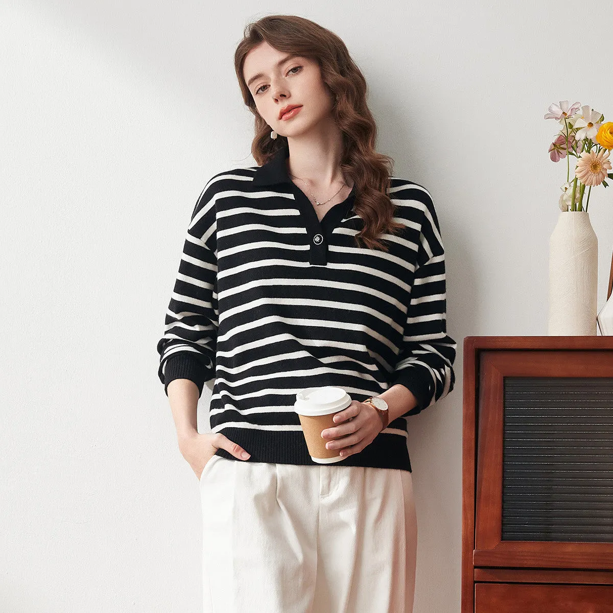 100% Wool Classic Striped Polo Sweater sold by COMOBOCA