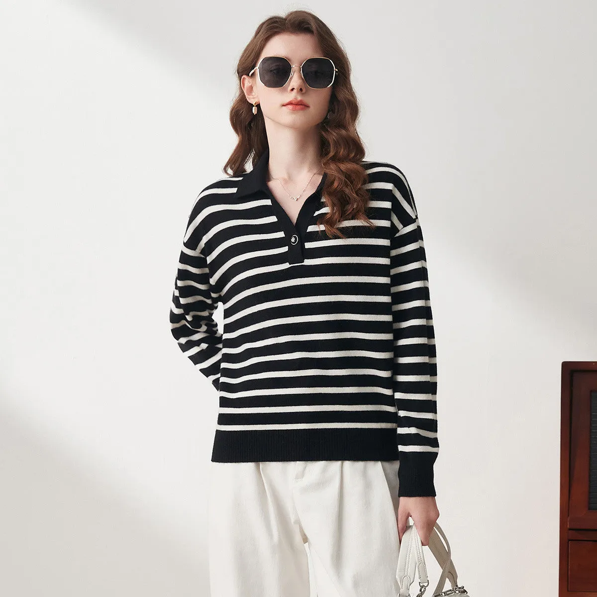 100% Wool Classic Striped Polo Sweater sold by COMOBOCA product image thumbnail 2