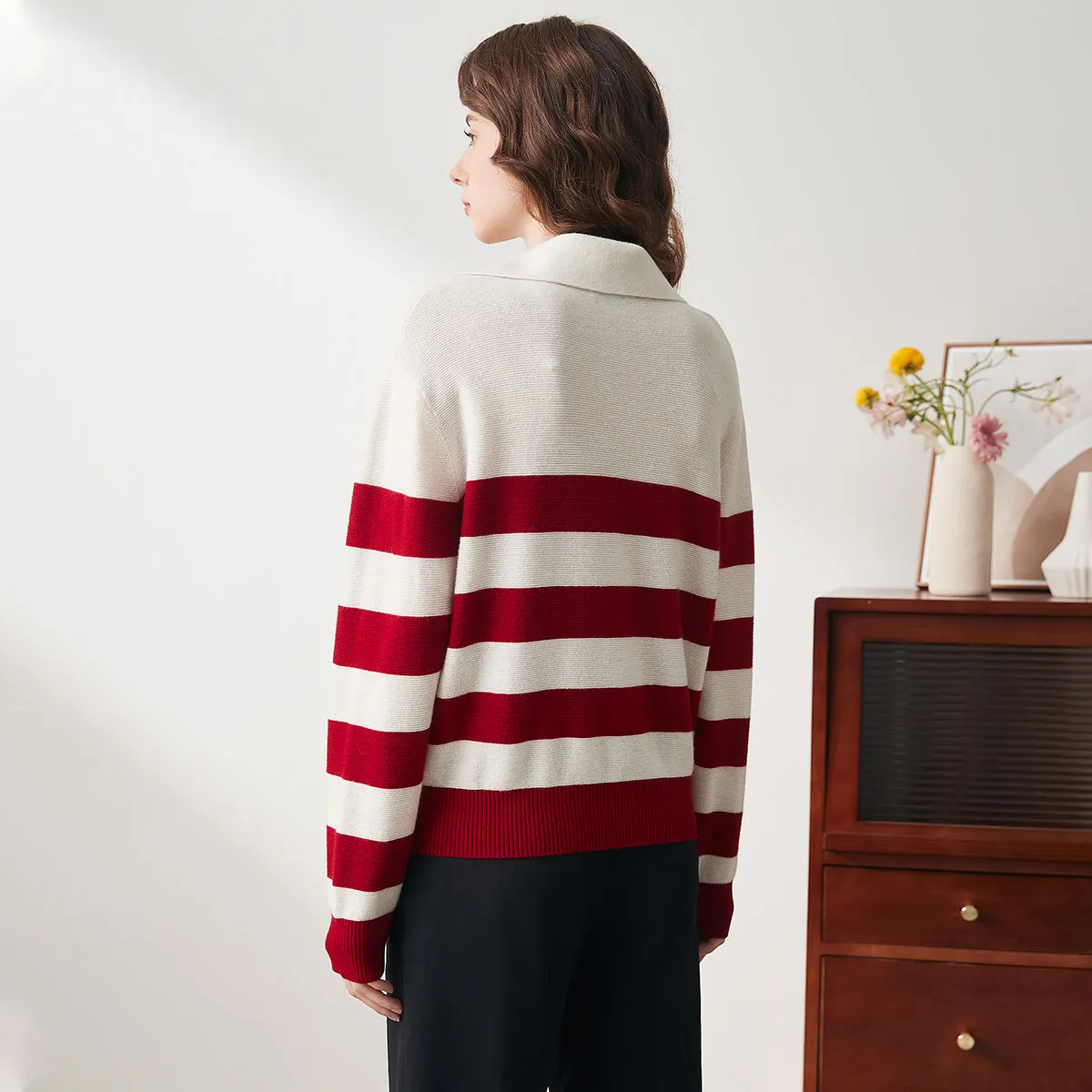 100% Wool Women's Cozy Striped Knit Sweater sold by COMOBOCA product image thumbnail 2