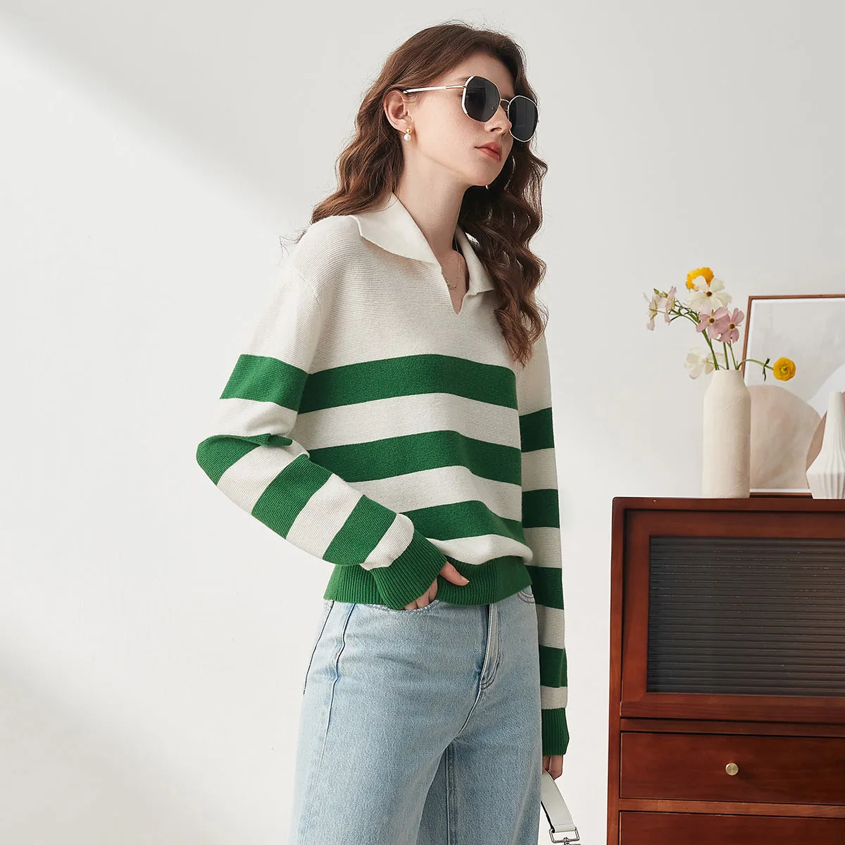 100% Wool Women's Cozy Striped Knit Sweater sold by COMOBOCA product image thumbnail 4