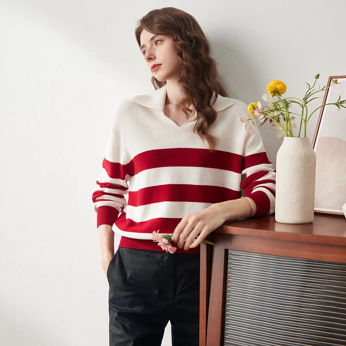 100% Wool Women's Cozy Striped Knit Sweater sold by COMOBOCA
