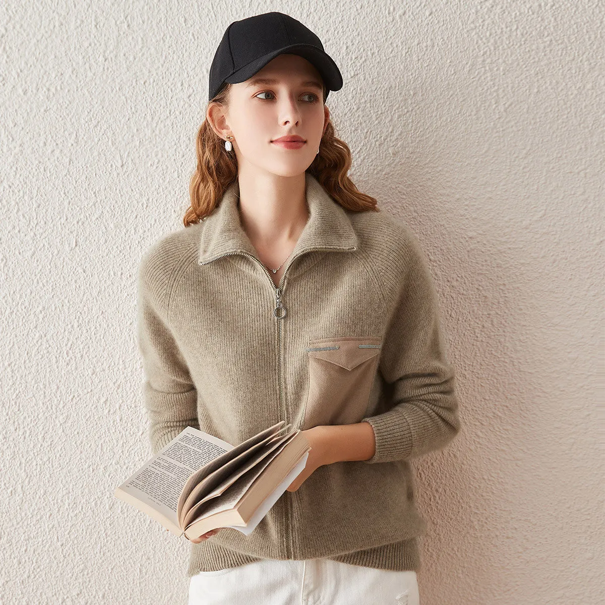 100% Cashmere Zip-Up Cardigan with Pocket Detail sold by COMOBOCA product image thumbnail 4