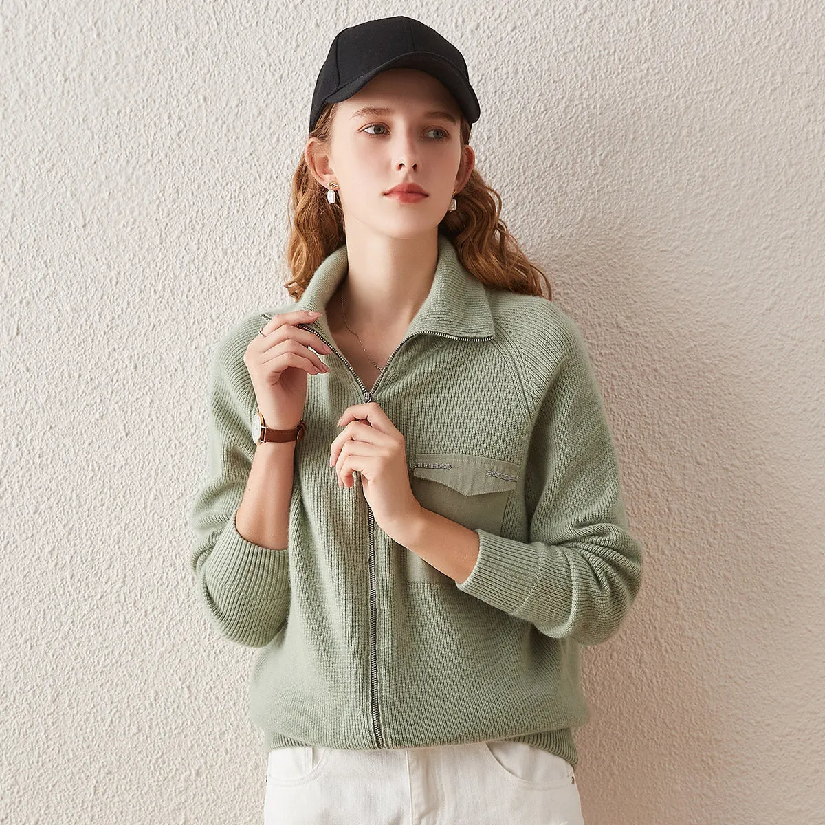 100% Cashmere Zip-Up Cardigan with Pocket Detail sold by COMOBOCA product image thumbnail 2