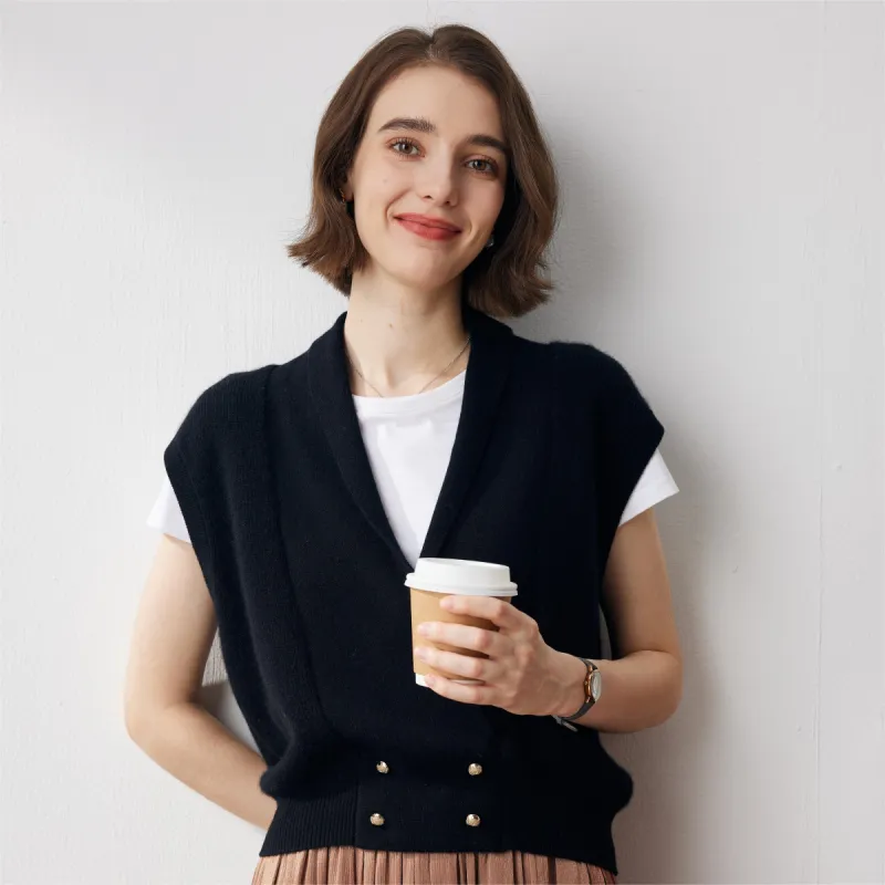 100% Cashmere Women's Knit Sleeveless Wrap Vest sold by COMOBOCA