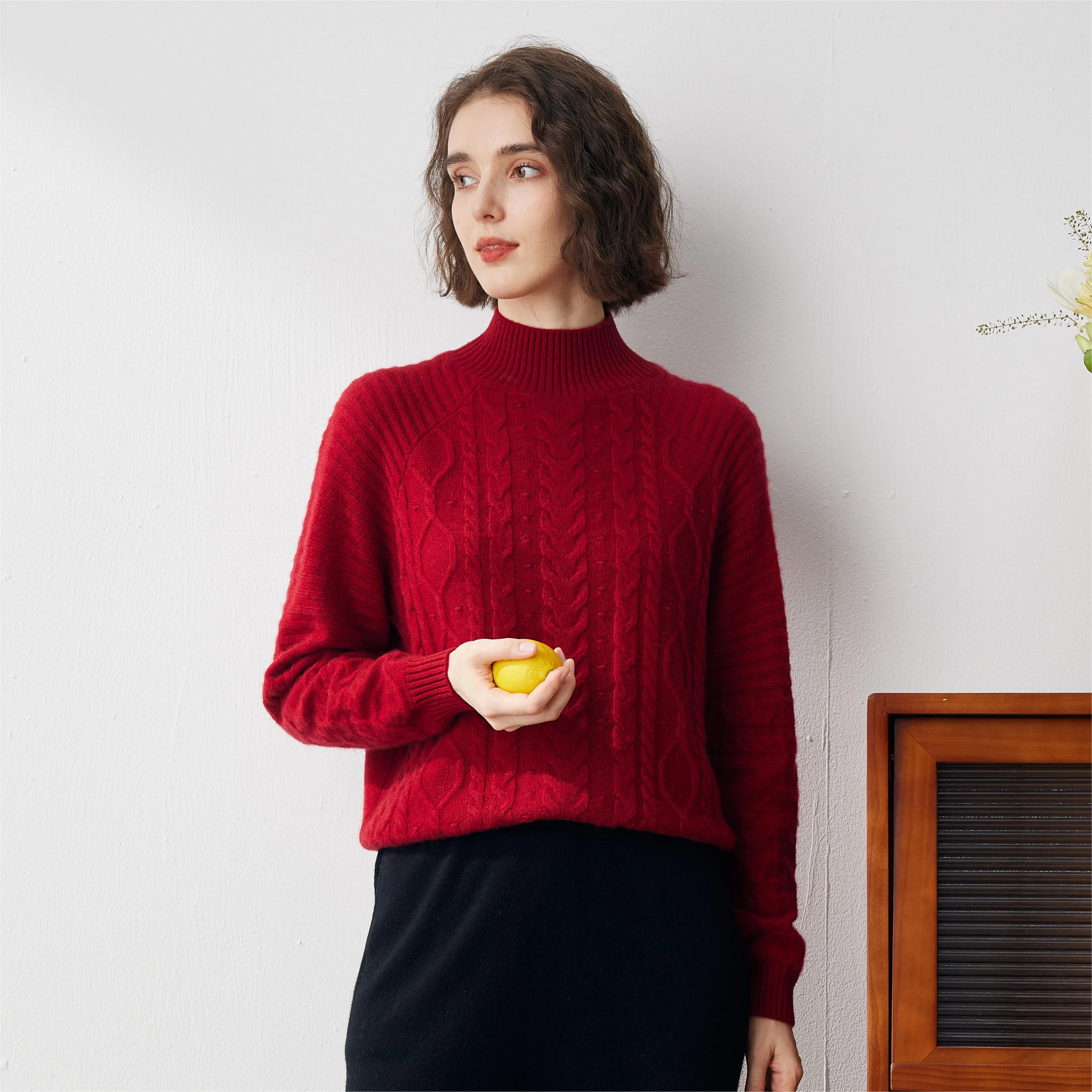 100% Cashmere Women's Cable Knit Turtleneck Sweater sold by COMOBOCA product image thumbnail 2