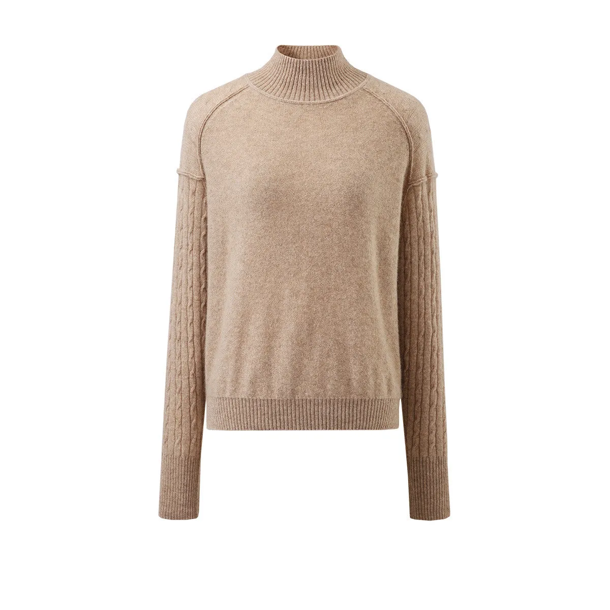100% Cashmere Cozy Mock Neck Cable Knit Sweater sold by COMOBOCA product image thumbnail 4
