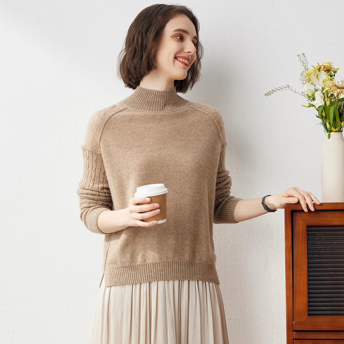 100% Cashmere Cozy Mock Neck Cable Knit Sweater sold by COMOBOCA