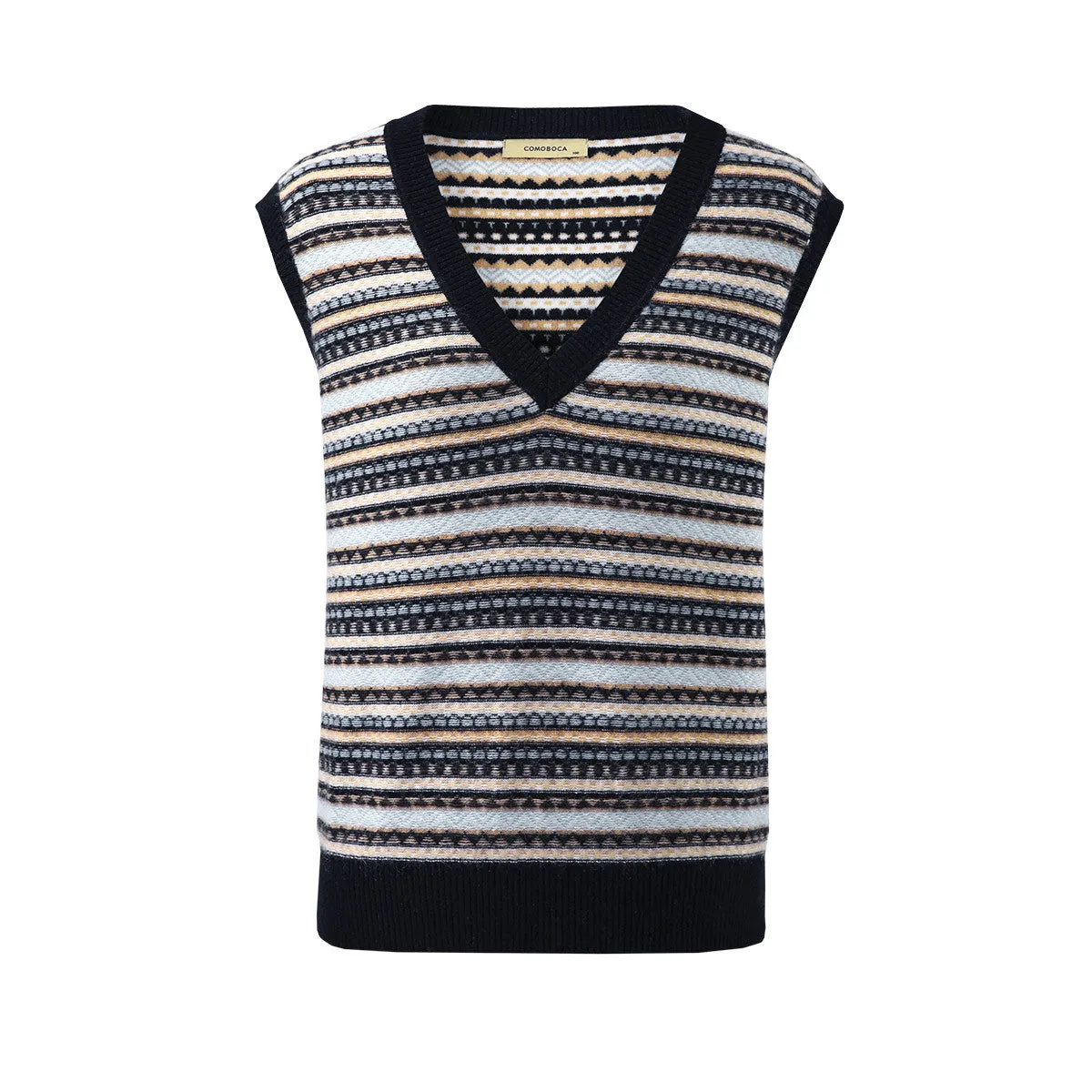100% Cashmere Stylish V-Neck Striped Knit Vest sold by COMOBOCA product image thumbnail 5