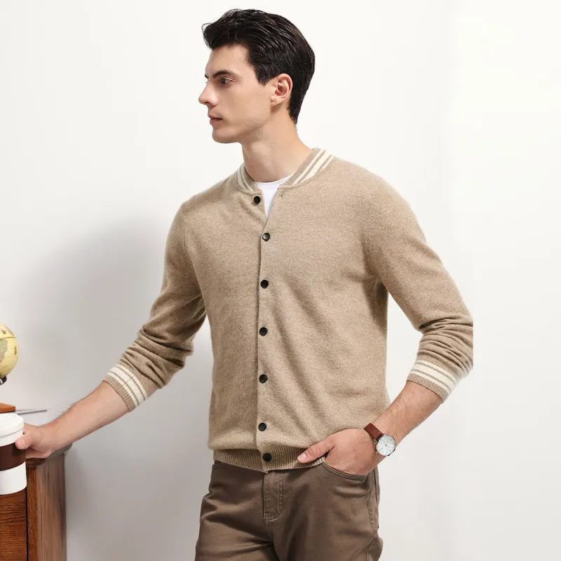 100% Cashmere Men's Striped Collar Button Cardigan sold by COMOBOCA