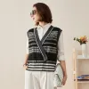100% Cashmere Striped Knit Vest with Cross-Front Detail sold by COMOBOCA
