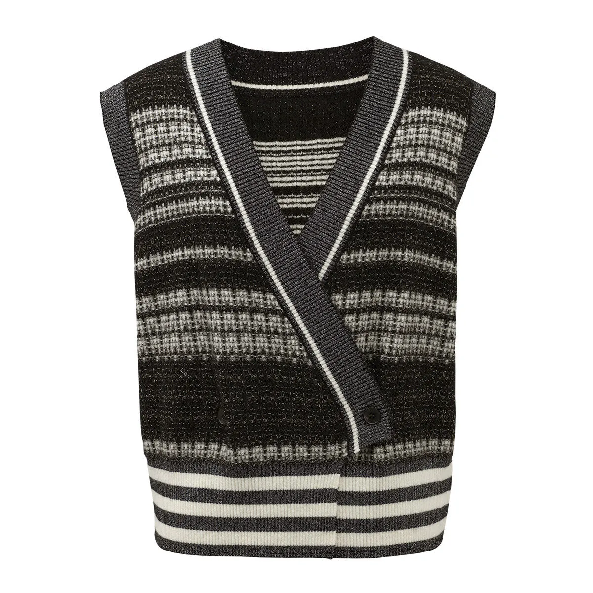 100% Cashmere Striped Knit Vest with Cross-Front Detail sold by COMOBOCA product image thumbnail 5