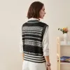 100% Cashmere Striped Knit Vest with Cross-Front Detail sold by COMOBOCA