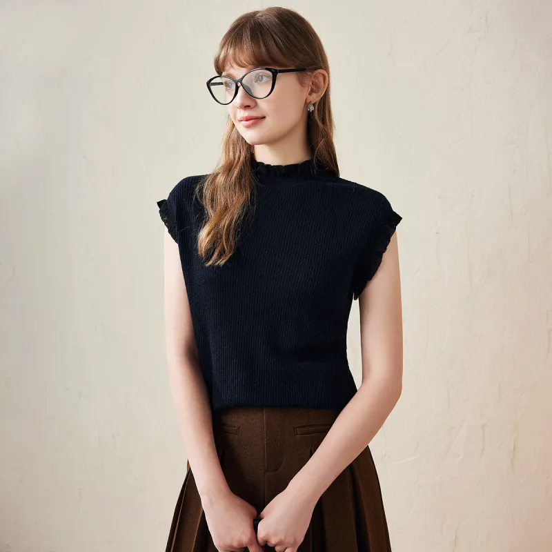 100% Wool Elegant Ruffled Knit Vest sold by COMOBOCA