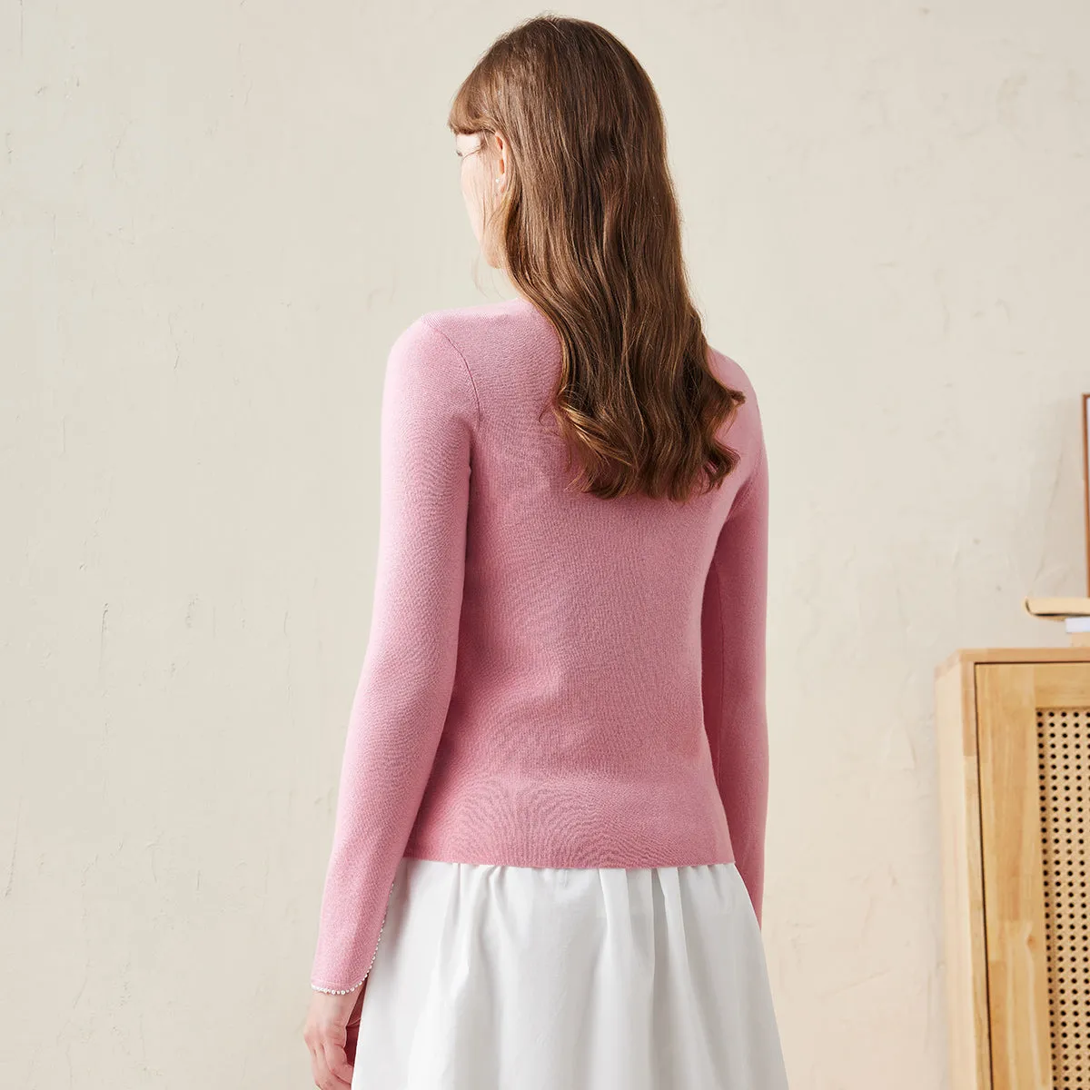 100% Wool Women's V-Neck With Pearl Accents Sweater sold by COMOBOCA product image thumbnail 3
