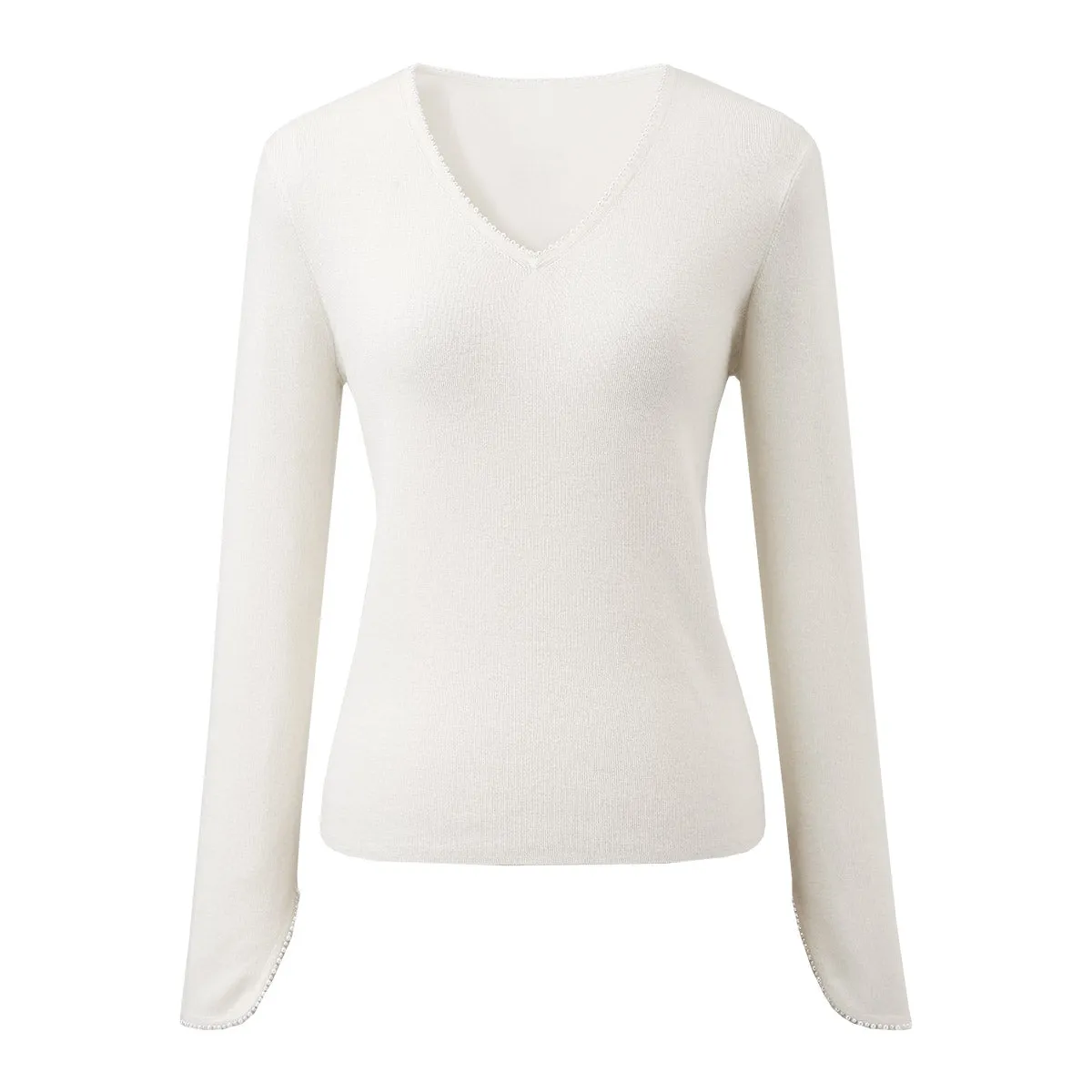 100% Wool Women's V-Neck With Pearl Accents Sweater sold by COMOBOCA product image thumbnail 5
