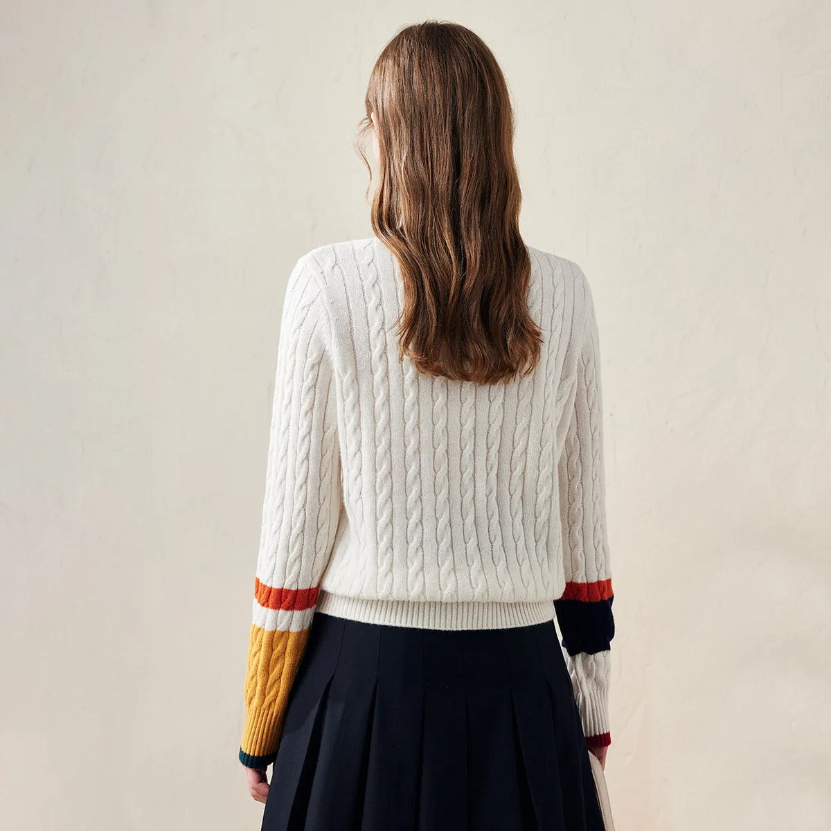 100% Wool Women's Colorblock Cable Knit Sweater sold by COMOBOCA product image thumbnail 5