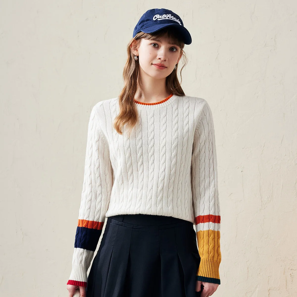 100% Wool Women's Colorblock Cable Knit Sweater sold by COMOBOCA product image thumbnail 4
