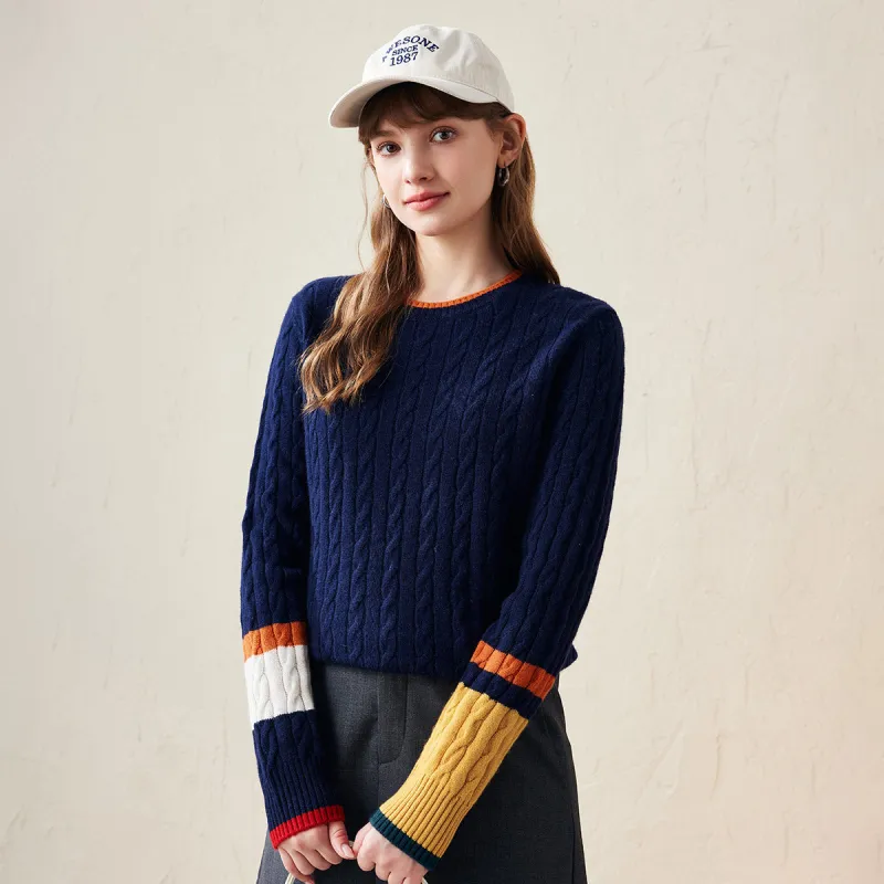 100% Wool Women's Colorblock Cable Knit Sweater sold by COMOBOCA