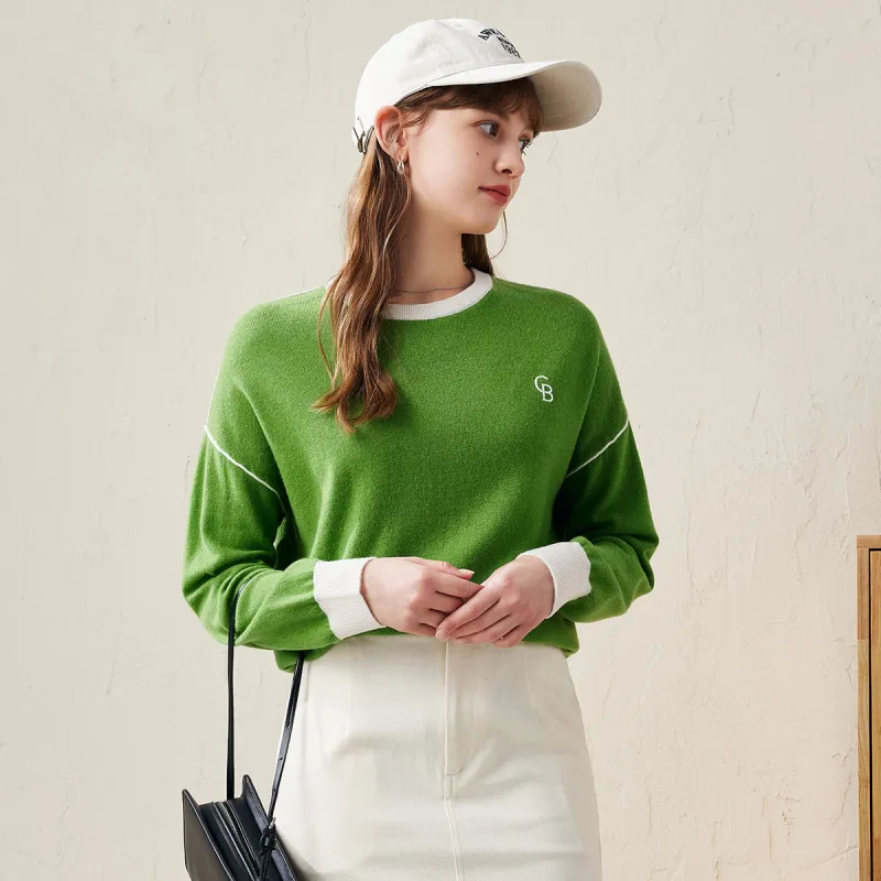 100% Wool Women's Contrast-Trim Knit Pullover Sweater sold by COMOBOCA