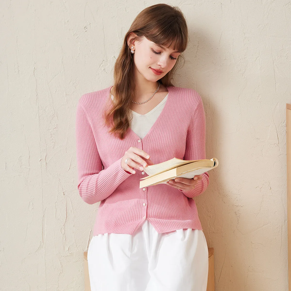 100% Wool Ribbed Knit Cardigan with Faux Layered sold by COMOBOCA