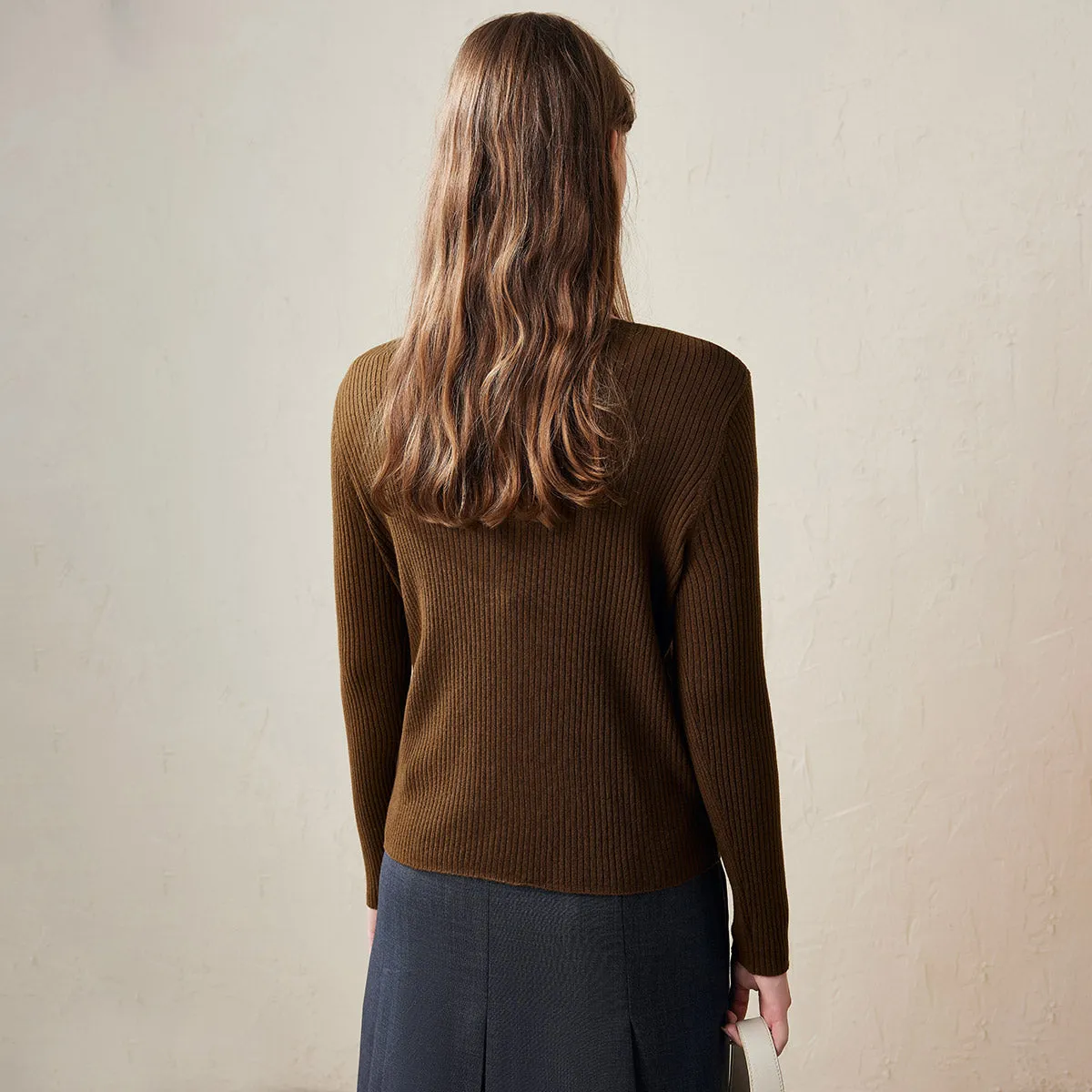 100% Wool Ribbed Knit Cardigan with Faux Layered sold by COMOBOCA product image thumbnail 3