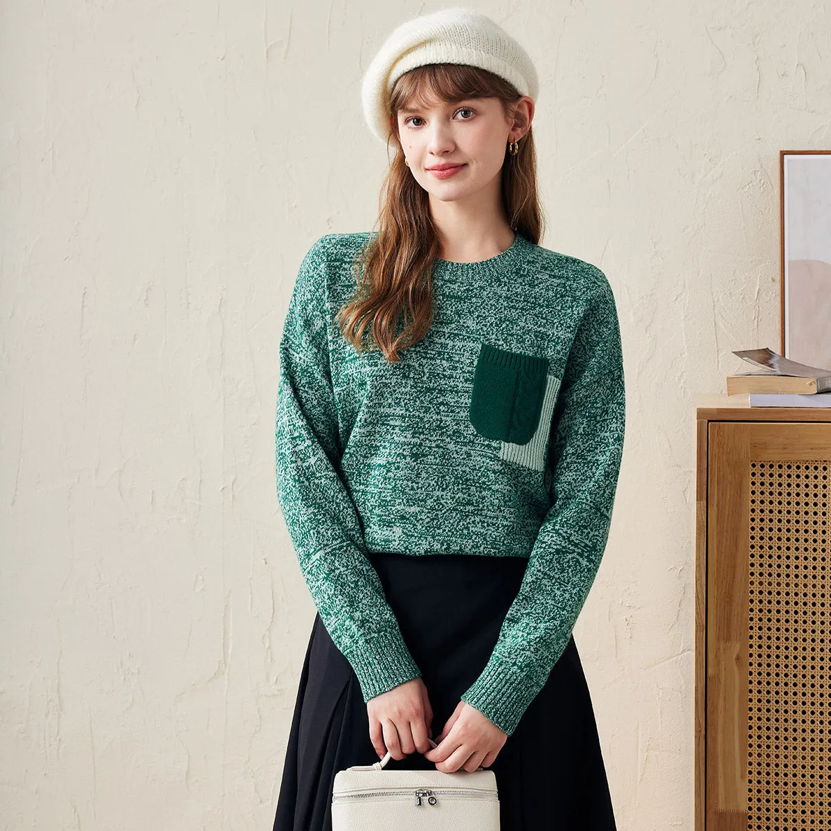 100% Wool Women's Knit Sweater with Contrasting Pocket sold by COMOBOCA