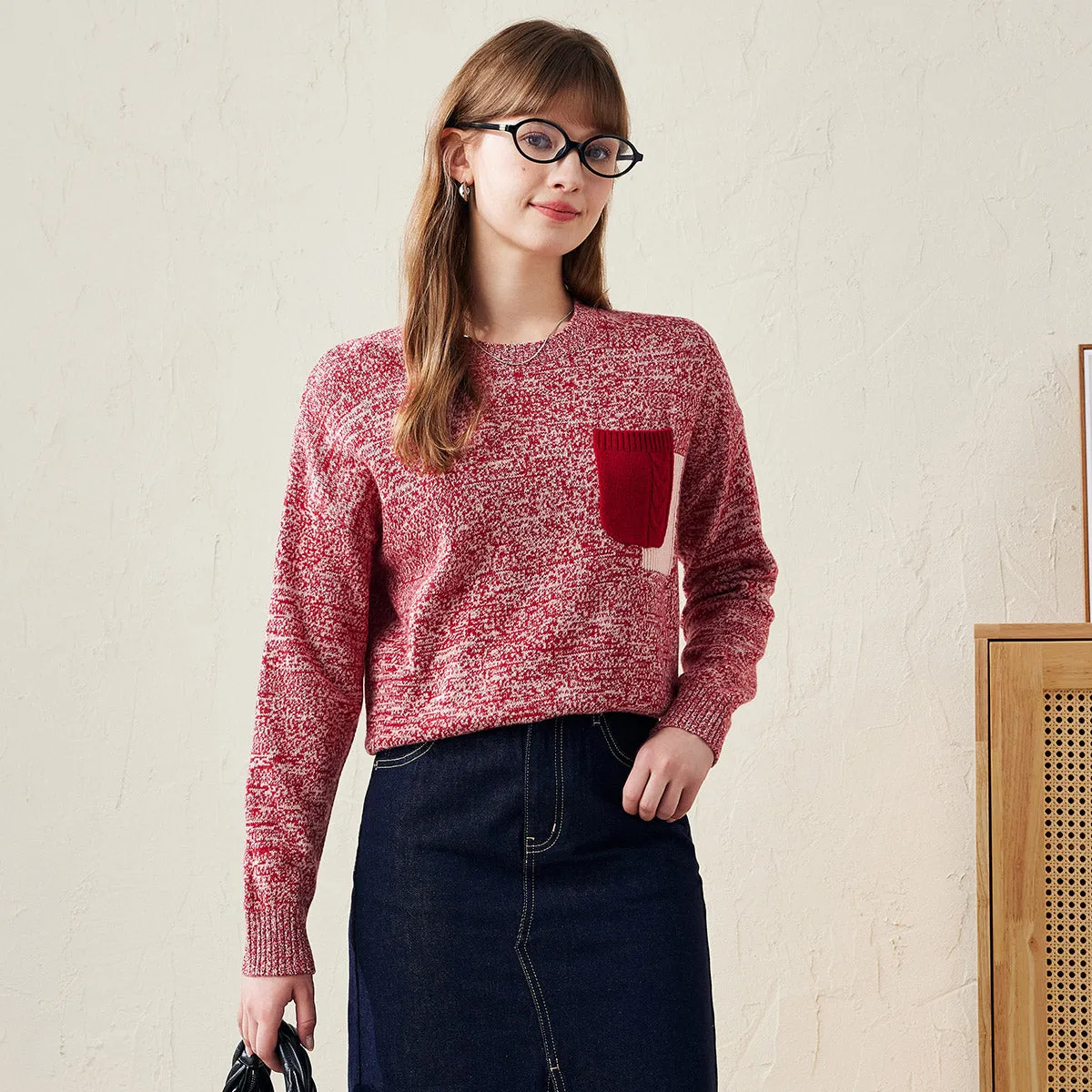 100% Wool Women's Knit Sweater with Contrasting Pocket sold by COMOBOCA product image thumbnail 2