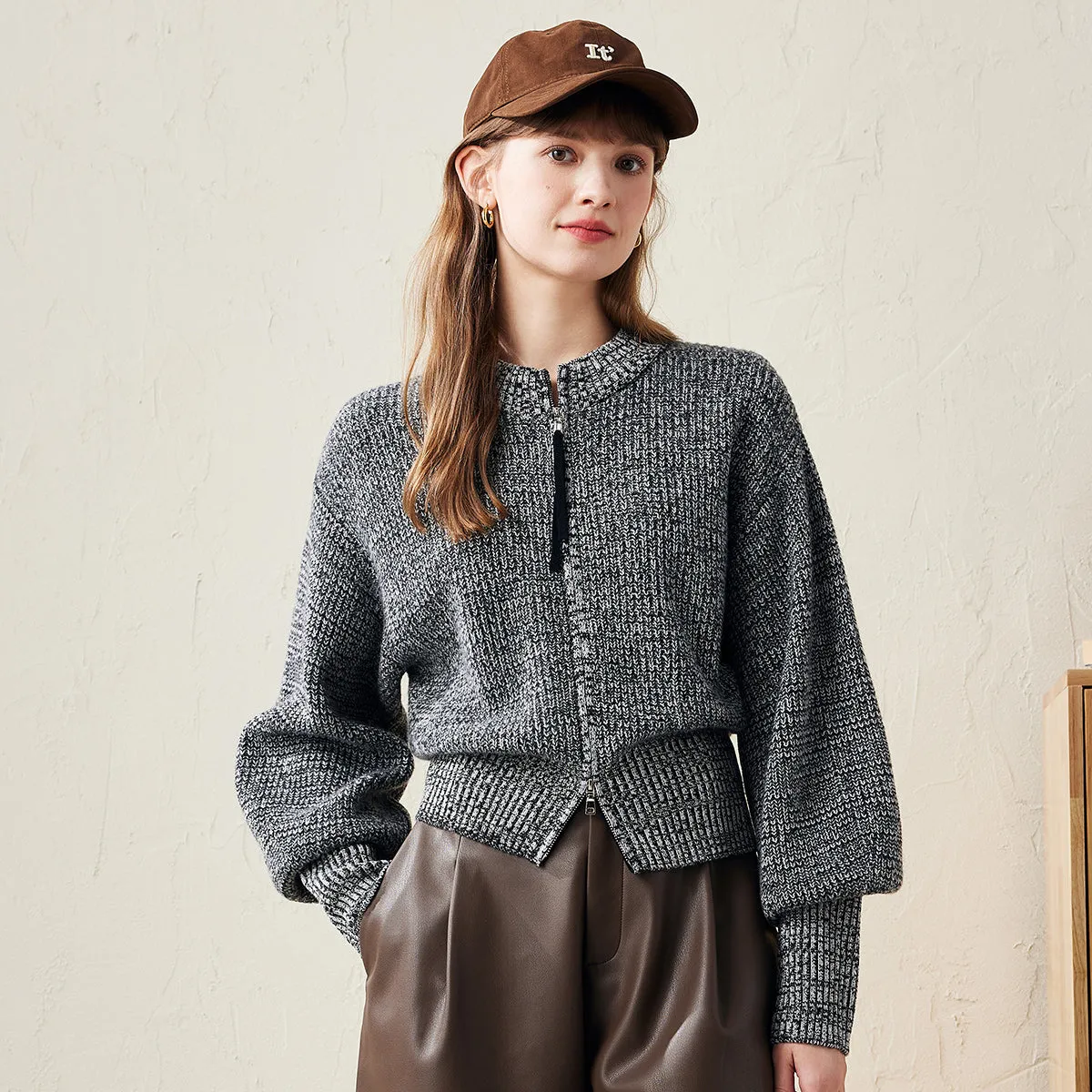 100% Wool Cozy Ribbed Zip-Up Cardigan sold by COMOBOCA product image thumbnail 2