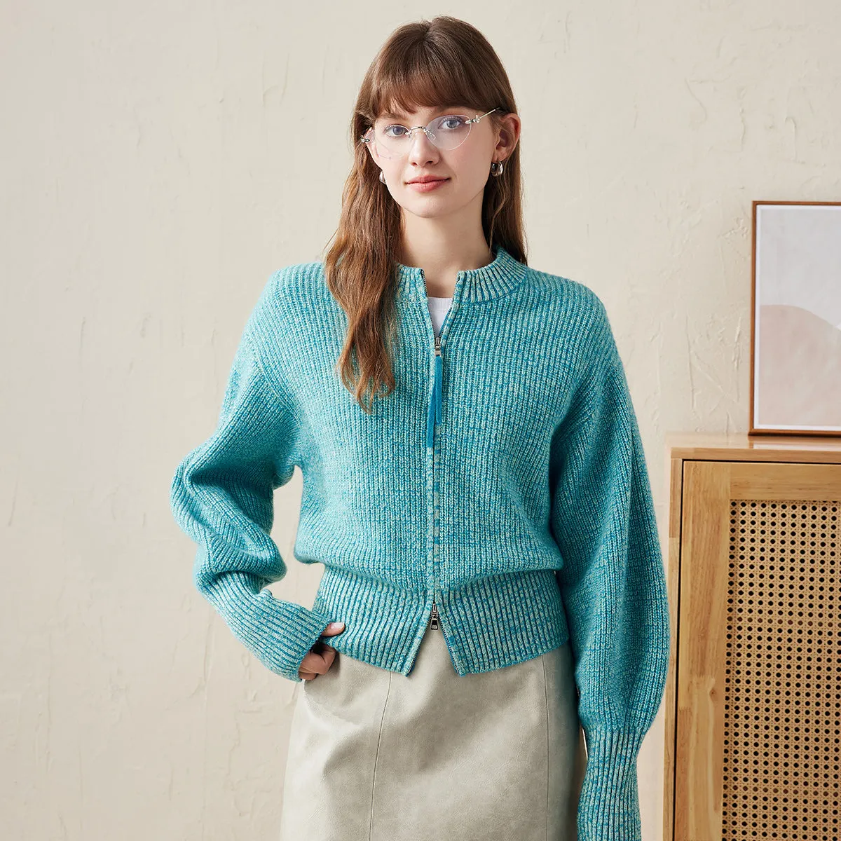 100% Wool Cozy Ribbed Zip-Up Cardigan sold by COMOBOCA product image thumbnail 4