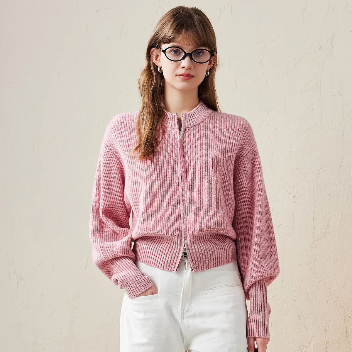 100% Wool Cozy Ribbed Zip-Up Cardigan sold by COMOBOCA product image thumbnail 3