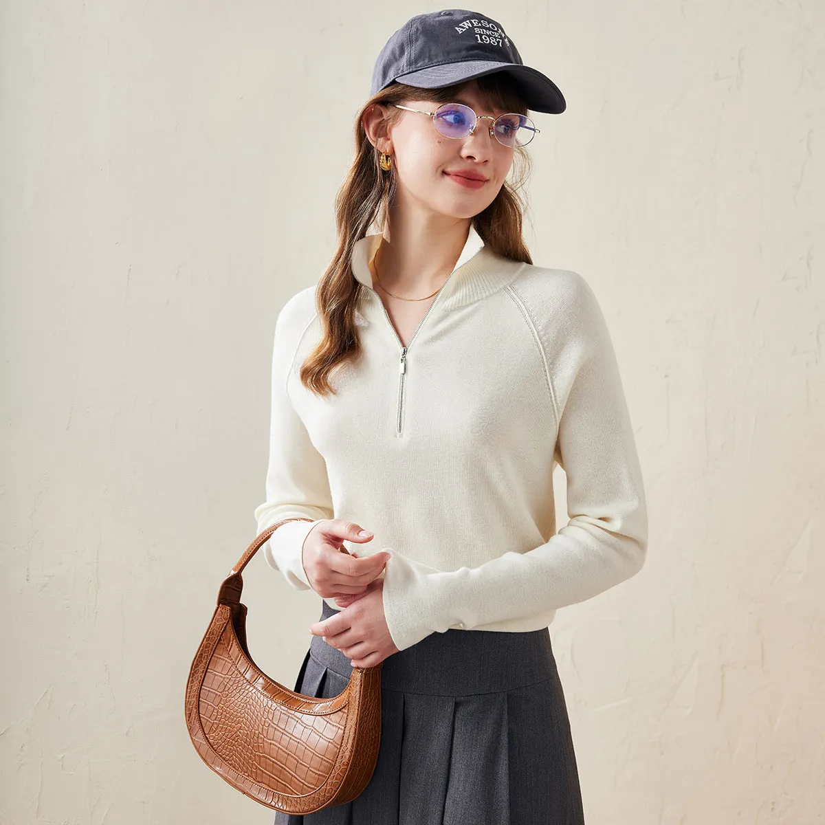 100% Wool Women's Quarter-Zip Knit Pullover Sweater sold by COMOBOCA