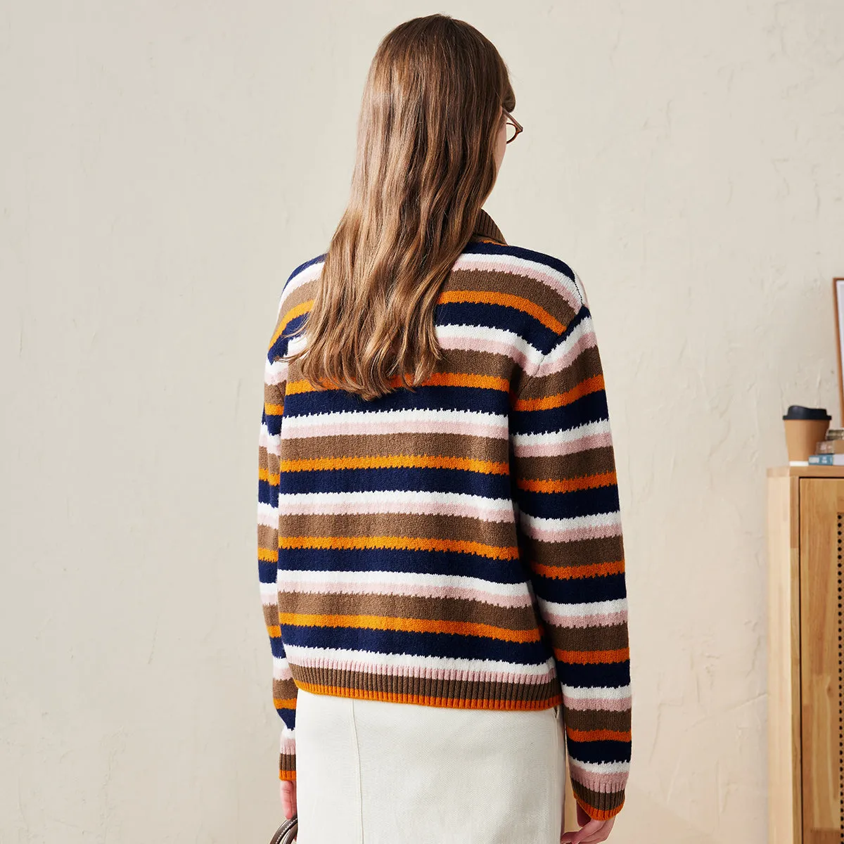 100% Wool Striped Cozy Knit Half-Zip Sweater sold by COMOBOCA product image thumbnail 4