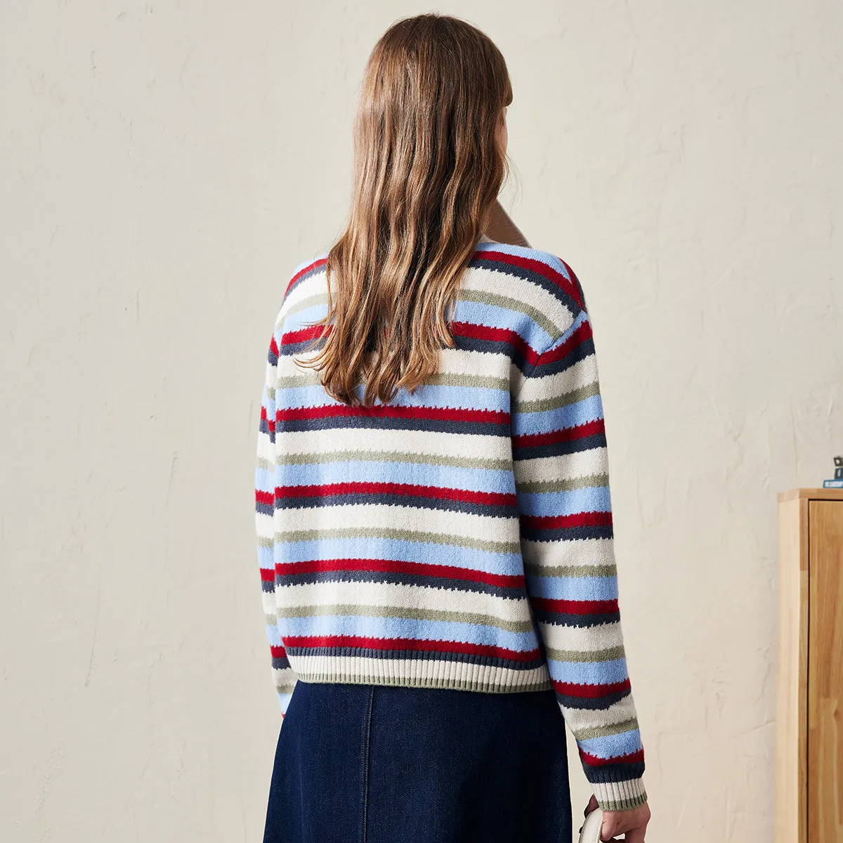 100% Wool Striped Cozy Knit Half-Zip Sweater sold by COMOBOCA product image thumbnail 2