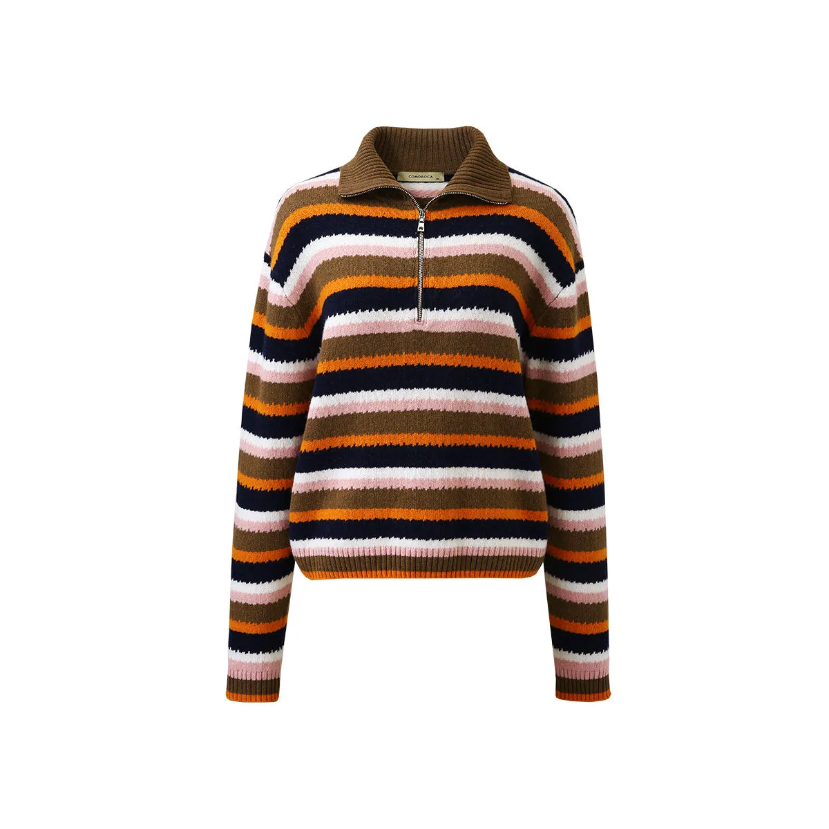 100% Wool Striped Cozy Knit Half-Zip Sweater sold by COMOBOCA product image thumbnail 5