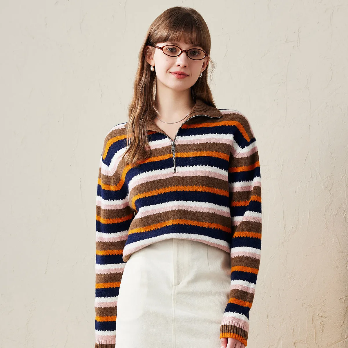 100% Wool Striped Cozy Knit Half-Zip Sweater sold by COMOBOCA product image thumbnail 3