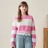 100% Wool Distressed Hem Striped Cable Knit Sweater sold by COMOBOCA