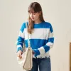 100% Wool Distressed Hem Striped Cable Knit Sweater sold by COMOBOCA